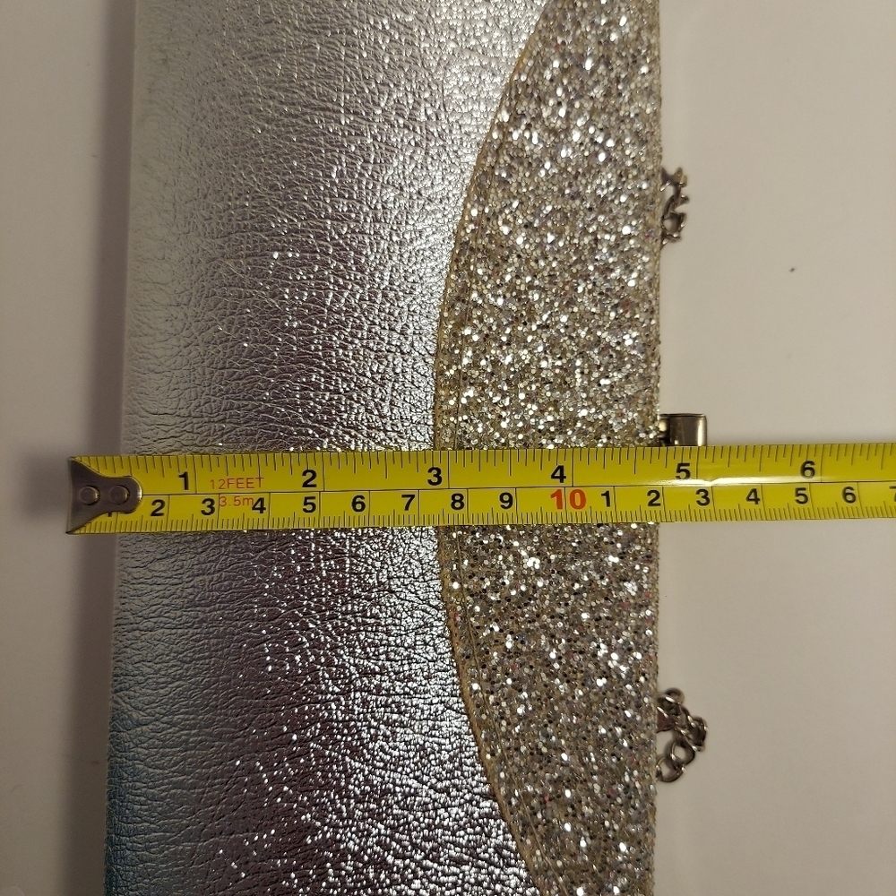 Vintage Silver Metallic + Glitter Clutch Evening Bag Purse Cocktail Prom Formal - Picture 9 of 15
